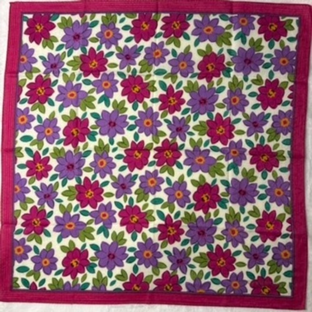 Vtg GIVENCHY Scarf Handkerchief Floral Pink Purple 18.5"